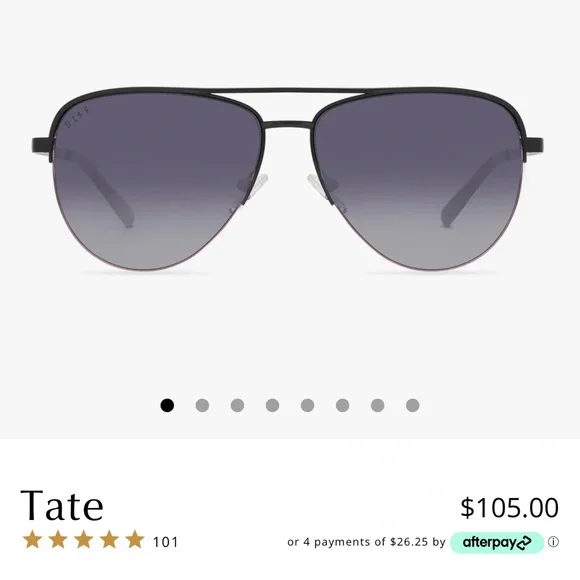 NWT Diff Black Aviator Sunglasses DIFF Eyewear Unisex Polarized Geometric Aviator Sunglasses  main image 2